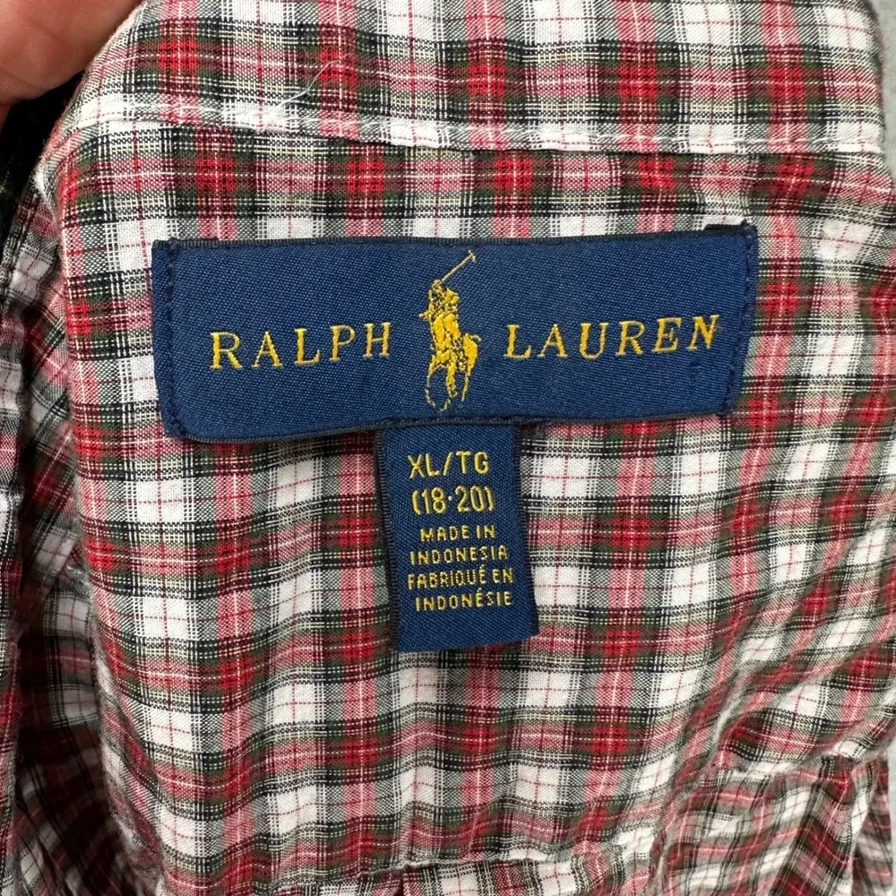Ralph Lauren Kids XL 18-20 Red Green Plaid Button Down Shirt Long Sleeve Cotton